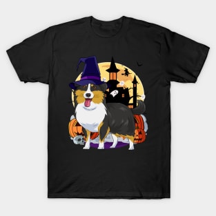 Shetland Sheepdog Halloween Pumpkin Witch T-Shirt